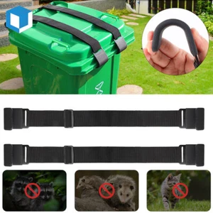 2x Correas de bloqueo de bote de basura Garra de metal Tapa de basura Cinturón para mapaches y animales - Imagen 1 de 7
