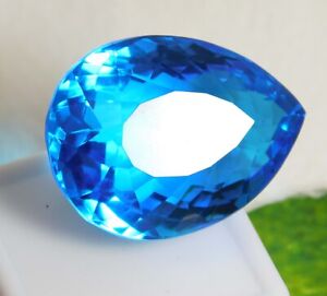 Natural Certified  63.00 Ct Blue Aquamarine Pear Cut Loose Gemstone 