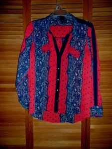 WOMENS MATILDA U.S.A. BLOUSE - BUTTON FRONT -POLYESTER - MULTI-COLOR -SIZE S - Picture 1 of 5