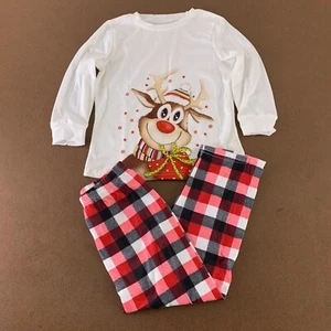 Toddler Size 4T Red Plaid Reindeer Holiday Graphic 2 Piece Pajama Lounge Set New - Picture 1 of 9