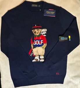 NWT $398 Polo Ralph Lauren Golf Bear Cotton CoolMax Sweater sz M