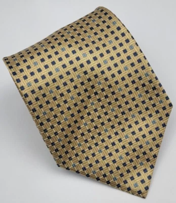Corbata de seda Van Heusen dorada azul gris cuadrada geométrica para hombre 56 x 3,7/8 Foto 1 de 4