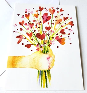 Valentine Card Hand Holding Heart Bouquet Happiest Valentine Wishes - Picture 1 of 4