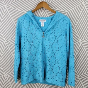 Vintage Y2K Drapers & Damons Lace Jacket Hooded Size Small Blue spring zip up - Picture 1 of 5
