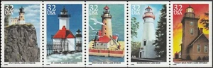 US 2969-2973 2973a Lighthouses Great Lakes 32c pane 5 MNH 1995 - Picture 1 of 6