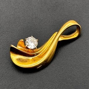 14K Yellow Gold Diamond Pendant– Elegant Flowing Design w 0.40ct Diamond (MeK) - Picture 1 of 8