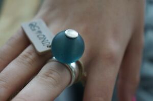 NEW UNO de 50 Blue Murano Glass Ball OJO DEL GUADIANA Silver Ring 7.25 7.5 M L