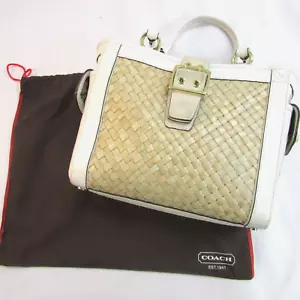 Coach Damen Beuteltasche Tasche geflochten Stroh Rattan creme hellbraun Korb Sommer Umhängetasche Handtasche - Bild 1 von 7