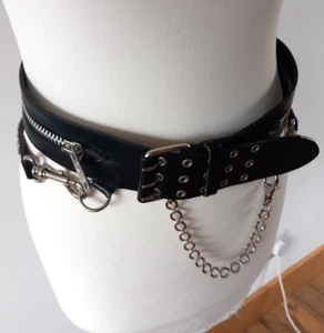 SONIA RYKIEL Belt Black Leather Studded Zips Punk Goth EMO 80 Small 30 - 32" - Picture 1 of 20