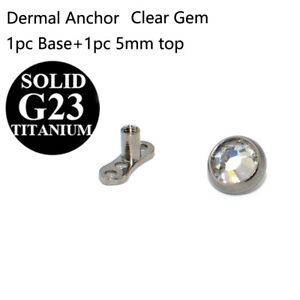 1x Titanium Dermal Anchor Skin Diver Flat CZ Gem Fashion Body Piercing Jewelry