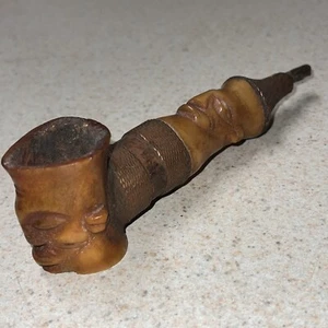 PIPA DE FUMAR CEREMONIAL DE BUEY Y COBRE TALLADO PUEBLO CHOKWE ANTIGUO ARTE RARO - Imagen 1 de 13