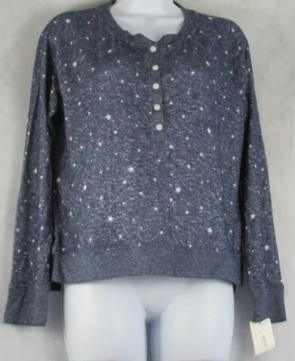 Alfani Women's Long-Sleeve Hacci Henley Pajama Top T-Shirt, Blue Stars, Medium - Image 1 of 2