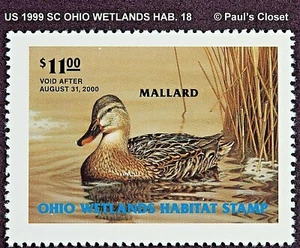 US - OHIO 1999 SC 18 MALLARD WETLANDS HABITAT HUNTING STAMP MNH VF - Picture 1 of 2