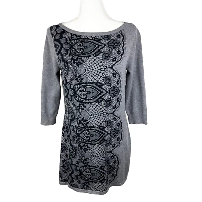 Suéter túnica floral de encaje negro gris mediano de la Casa Blanca para mujer Foto 1 de 4