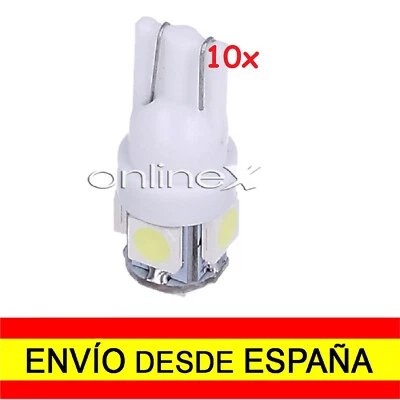 10x Bombillas LED Coche T-10 W5W 5 SMD 12V Luz Blanca Tipo XENON 6000K 10x a2537 - Imagen 1 de 4