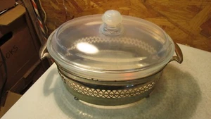 Antique Pyrex Fry Glass Oval Baking Dish & Holder - Picture 1 of 2