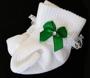 Lace Socks Green Bows & Rhinestones Doll Clothes compatible w/ 18" American Girl - Picture 1 of 3