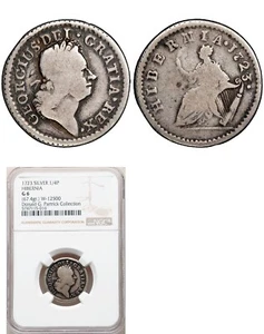 1723 Hibernia Farthing IN SILBER, NICHT AUFGEFÜHRTE SORTE IM MARTINBUCH, UNIKAT!! - Bild 1 von 5