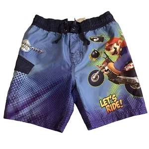 Super Mario Kart Swim Trunks Boys Small Blue Board Shorts Lined Nintendo Luigi - Picture 1 of 9