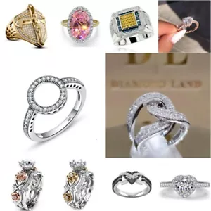 Size 6-13 Men Women Rings Inlaid Diamond Filled Zircon Diamond Ring - Picture 1 of 32
