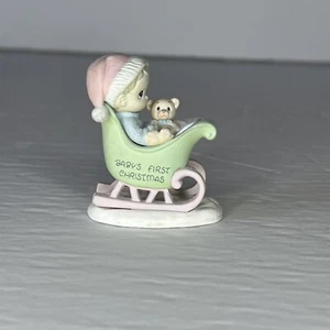 Vintage Precious Moments Baby’s First Christmas 2” Mini Figurine Baby In Sled - Picture 1 of 4