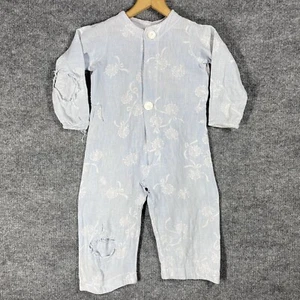 VINTAGE 30s Childrens Jumpsuit Coverall Blue Gauze Cotton 1930s Depression Shirt - Picture 1 of 21