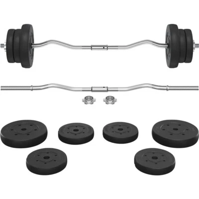 TOPEAKMART 55lb Curl Barbell Set Dumbbell Weight Set Gym Lifting Exercise Curl Bar Black