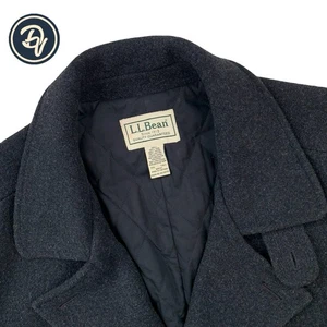 Mens 2XL Tall L.L. Bean Charcoal Grey Double Breast Quilted Wool Pea Coat - Picture 1 of 12