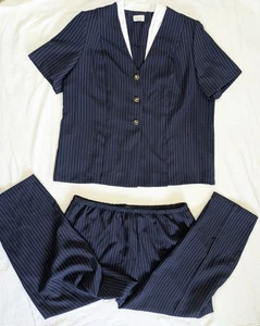 Vintage Damen Hosenanzug Übergröße Kleid Savvy Navy Nadelstreifen  - Bild 1 von 10