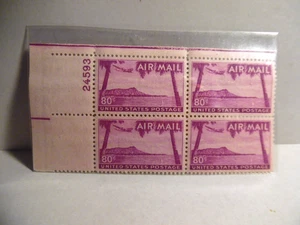 SCOTT STAMP # C46 DIAMOND HEAD HAWAII - 80 CENT AIRMAIL PLATE BLOCK - MNH - Picture 1 of 1