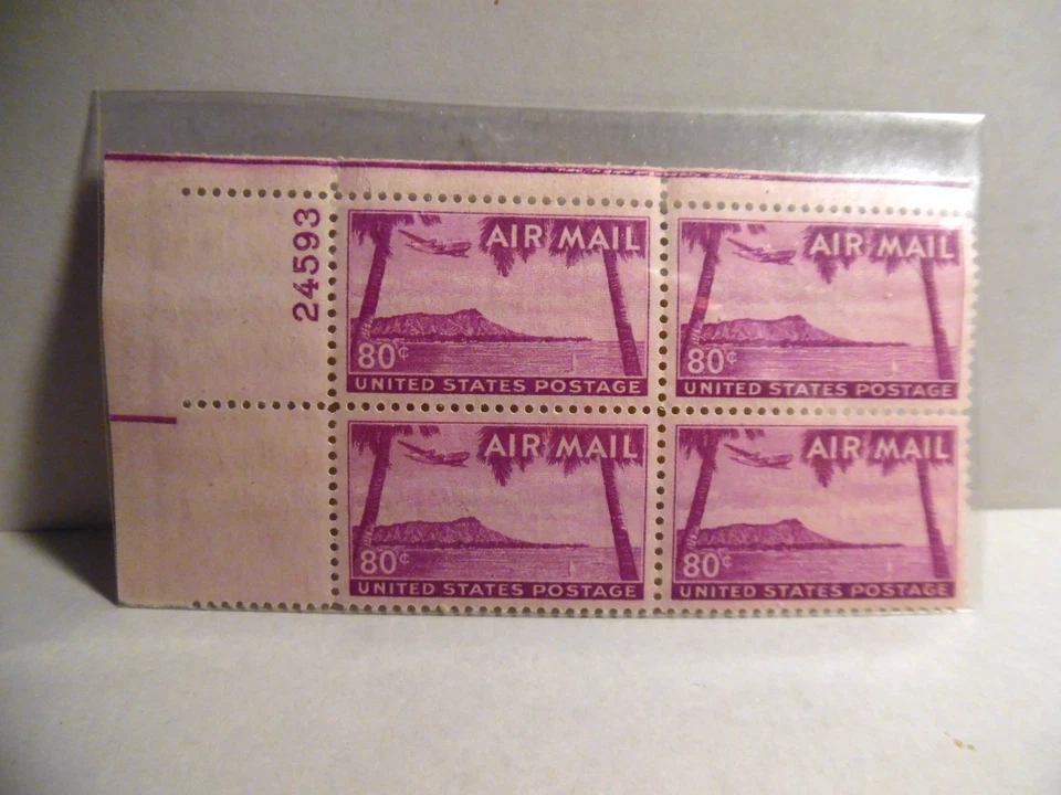 SCOTT STAMP # C46 DIAMOND HEAD HAWAII - 80 CENT AIRMAIL PLATE BLOCK - MNH - Image 1 of 1