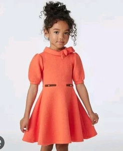 Janie And Jack Dress Girls Size 9-10 Orange Cap Sleeves Collared - Picture 1 of 12