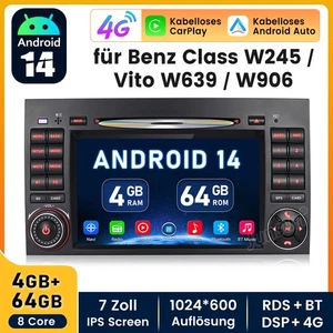 Radio Coche Android 14 GPS CD Carplay Mercedes Clase A/B W169 W245 Sprinter Viano - Imagen 1 de 12