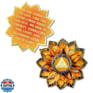 Sonnenblume 18 Monate Nüchternheit Münze - bunte Glas gebrochen und wieder aufgebaut AA Münzen - Bild 1 von 5