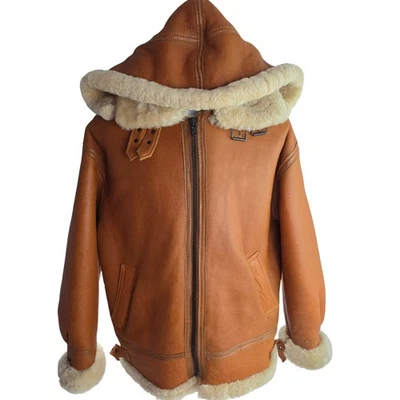 Grandes Pieles Leather Shearling Sheepskin Heavy B-3 Bomber Jacket Brown M / L - Image 1 of 4