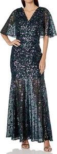 Dress The Population DDR301 Floral Sequin Laine Lourdes Gown SZ M Navy Multi - Picture 1 of 2