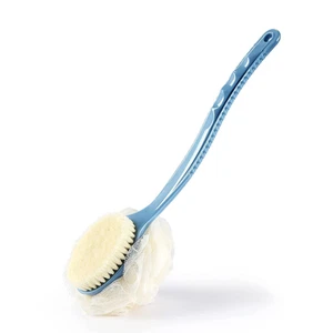 Shower Body Brush with Bristles and Loofah,Back Scrubber Bath Mesh Blue - Picture 1 of 6