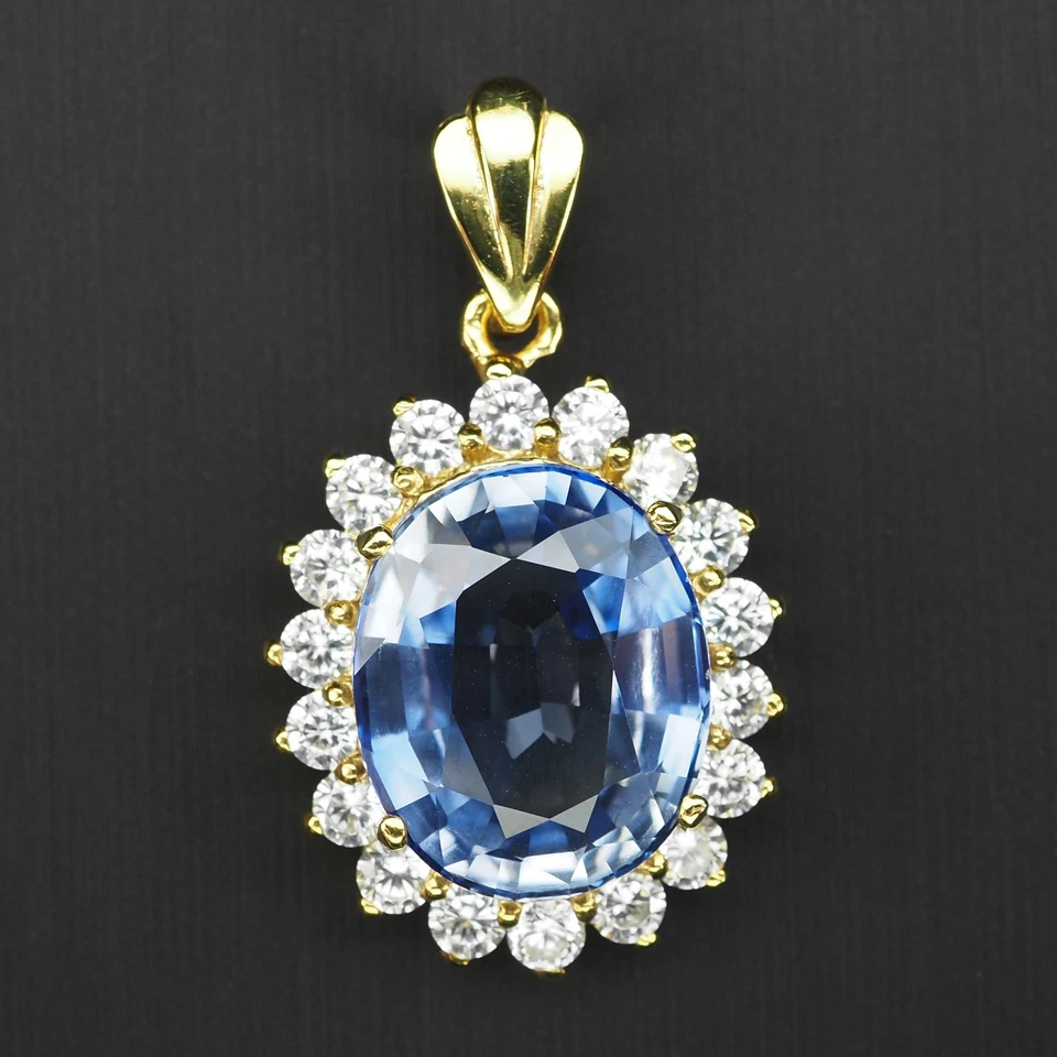 Подвески ручной работы из стерлингового серебра 925 пробы с драгоценным васильковым синим сапфиром 12,35 карата - Изображение 1 из 4