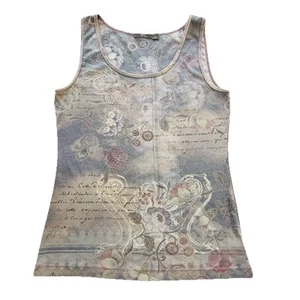 Vtg 90s Y2K Embellished Tank Top Cyber Grunge Bling All Over Graphic Trashy Sz L - Picture 1 of 10