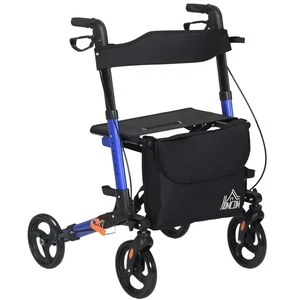 HOMCOM 4 Wheel Rollator Walker,  Adjustable Mobility Walker with Bag, Blue - Picture 1 of 11