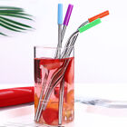 2/4Pcs Reusable Stainless Steel Straws Straight Bent Straws With Silicone Tips *