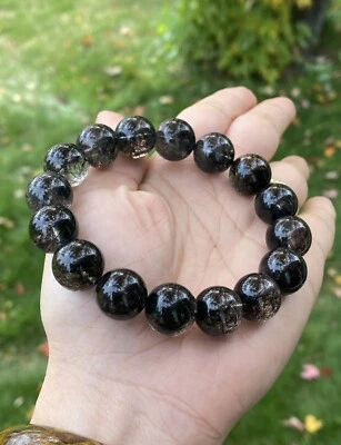 Pulsera de cuentas de piedras preciosas rutiladas negras 11,2 mm, muñeca 16,5 cm Foto 1 de 4