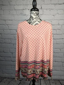 Exclusive womens long sleeve stretch knit geometric print plus size 2xl top BBIN - Picture 1 of 9