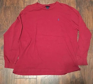 Polo Ralph Lauren Vintage Maroon Small Logo Long Sleeve Casual Tee Shirt Sz Lg - Picture 1 of 5