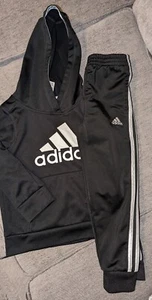 Adidas Boys Pullover Hoodie & Pants Set Youth Black/White Front Logo Size 5 - Picture 1 of 10