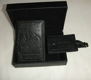 FRENCH CONNECTION COFFRET PORTE PASSEPORT + PORTE ÉTIQUETTE BAGAGE EN CUIR - Imagen 1 de 8