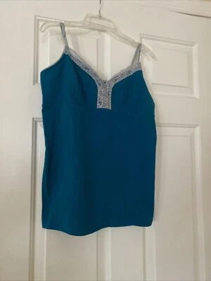 FADED GLORY Womens Blue Adjustable Spaghetti Strap Lace Trim Cami  L 14 NWT - Image 1 of 4