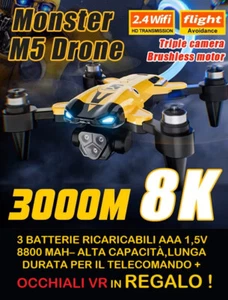 🚁 DRONE CON TELECAMERA 8K PROFESSIONALE, 3 TELECAMERE AEREA, WIFI FPV, GPS 360 - Bild 1 von 24