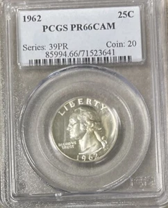 SCHÖN GETÖNT!!  PCGS PR66 CAM 1962 CAMEO PROOF Silber Washington Quarter!! - Bild 1 von 2