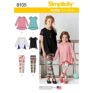 SIMPLICITY 8105 KNIT TUNICS & LEGGINGS CHILD'S' Sewing Pattern Sizes 3-6 & 7-14 - Picture 1 of 5